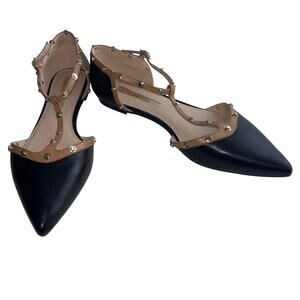 Audrey Brooke Black and Tan Nikki Gold Tone Studded Flats Size 9.5